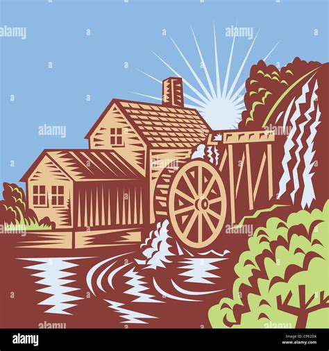 Illustration d'un moulin sur une rivière