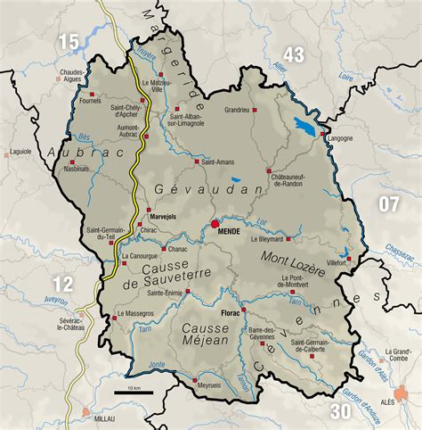 Carte topographique de la région de la Margeride en Lozère