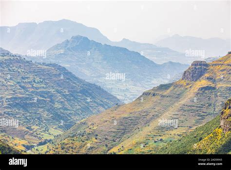 Vue panoramique des hauts plateaux éthiopiens en cours de reboisement