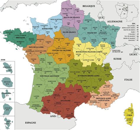 Carte des départements de l'Ouest de la France et des zones d'insurrection vendéenne
