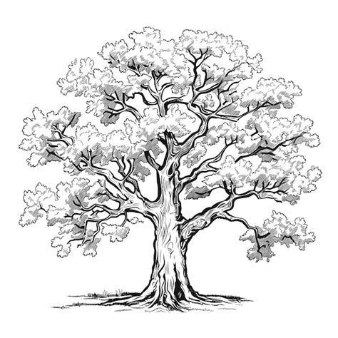 Illustration détaillée d'un chêne majestueux avec des détails complexes pour le coloriage