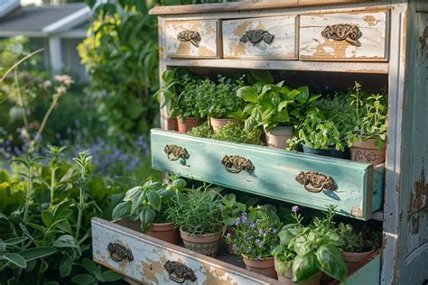 Exemple de transformation créative d'une vieille commode en jardinière à tiroirs