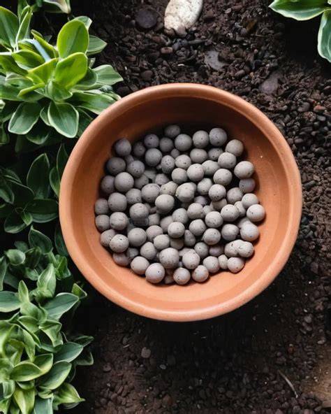 Schéma montrant une plantation correcte en pot avec une couche de billes d'argile pour le drainage