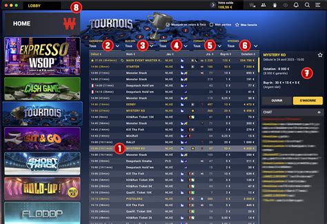 Interface de lobby des tournois Winamax montrant la sélection de jeux