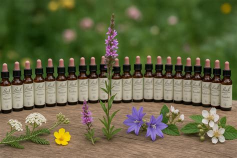 Schéma illustrant le système des 38 fleurs de Bach classées par familles émotionnelles