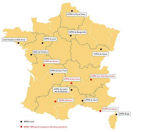 Carte de France des CFPPA