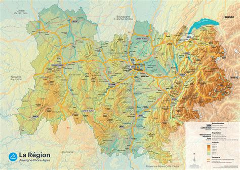Carte de la région Auvergne-Rhône-Alpes montrant le Massif Central