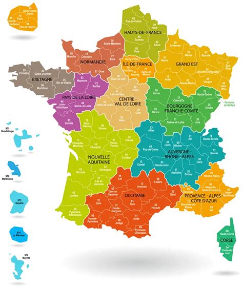Carte de France avec les régions et les départements mentionnés dans l'article