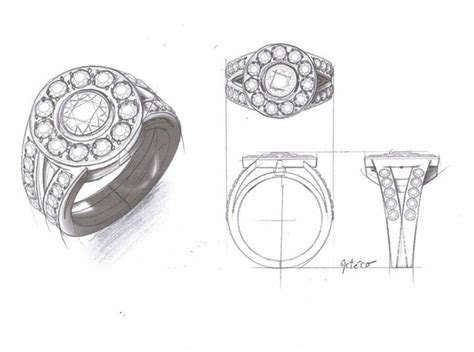Dessin technique de bijoux avec annotations