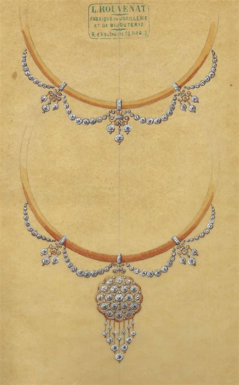 Gouaché ancien d'un collier de Léon Rouvenat