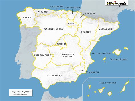 Carte de l'Espagne mettant en évidence les régions productrices d'arbres fruitiers