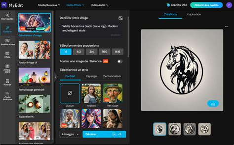 Capture d'écran d'un outil de création de logo en ligne, montrant les options de personnalisation