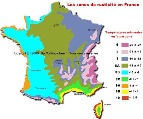 Carte des zones de rusticité en France