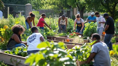 Jardin communautaire avec personnes travaillant ensemble