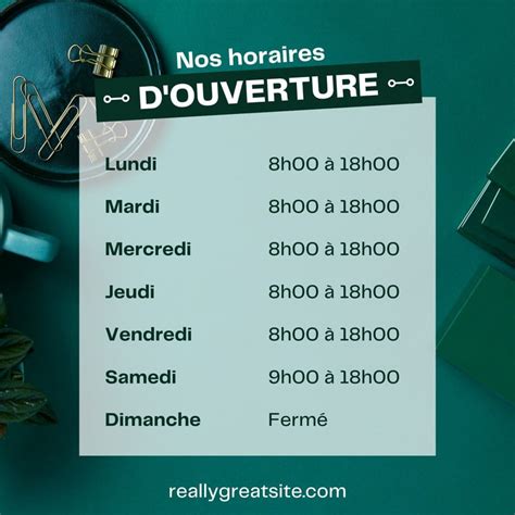 Tableau récapitulatif des horaires d'ouverture et des services digitaux