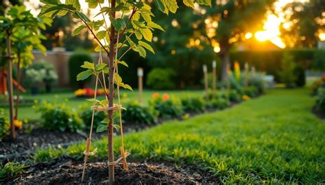 jeune arbre tuteuré avec des liens souples