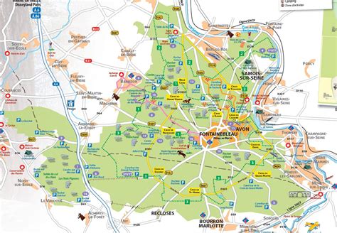 Carte de la forêt de Fontainebleau avec des zones d'escalade