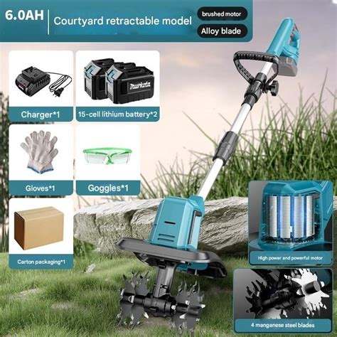 Motobineuse sans fil Makita en action dans un jardin