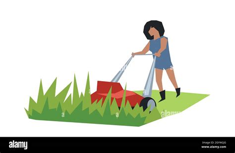 illustration d'une personne tondant une pelouse avec un sourire