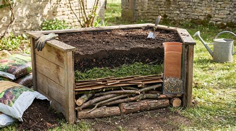 couches de drainage et de terreau dans un potager surélevé