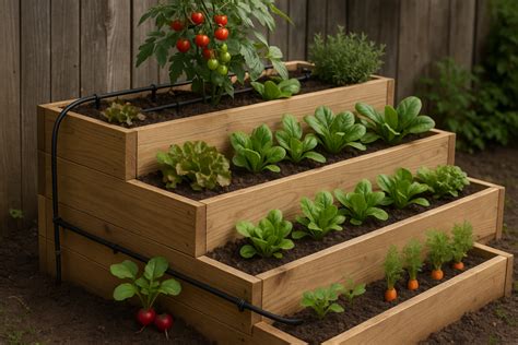 schéma de construction d'un potager en escalier à trois niveaux
