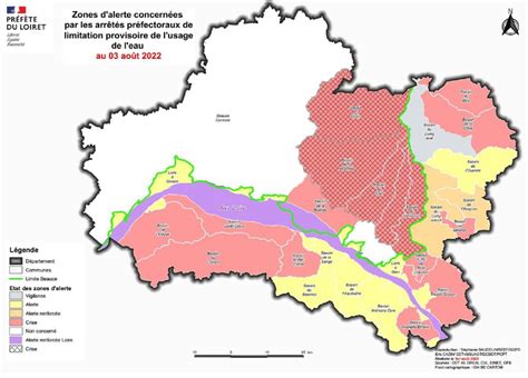 Carte des zones d'alerte sécheresse dans le Loiret