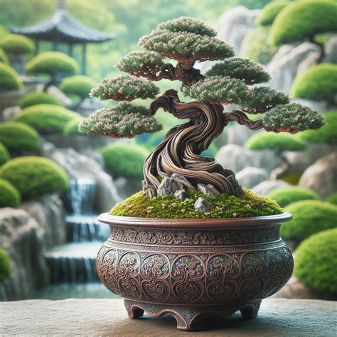 Bonsai tree in a pot with roots