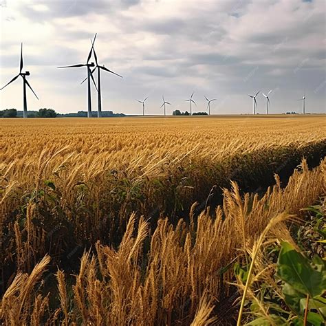 Champ de blé avec éoliennes en arrière-plan