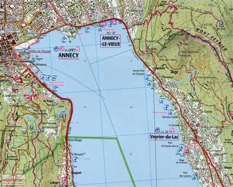 Carte du lac d'Annecy avec zones de navigation réglementée