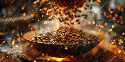 Grains de café torréfiés et marc de café frais dans un bol en bois