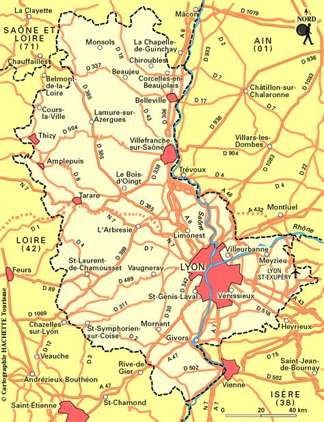 Carte de la région lyonnaise avec les emplacements des boucheries André