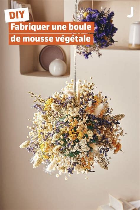 exemple de boule de mousse décorée de fleurs séchées
