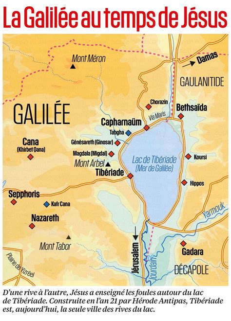 Carte de la Galilée, mettant en évidence les lieux du ministère de Jésus