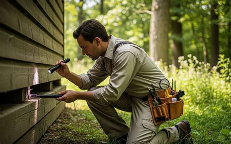Professionnel inspectant une surface moisie
