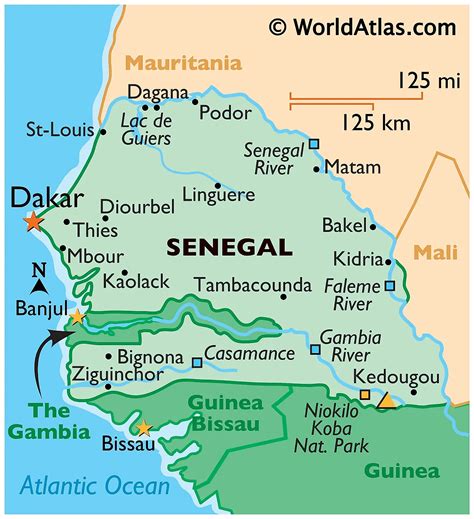 Carte du Sénégal avec ses principales attractions