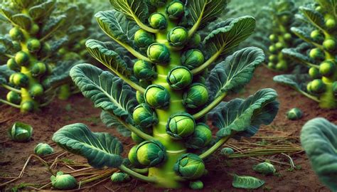 Illustration d'une plante de chou de Bruxelles avec ses petits choux le long de la tige