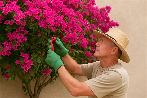 Illustration d'un bougainvillier en pleine terre avec des branches exubérantes nécessitant une taille de structure