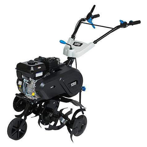 Photo gros plan sur le guidon ergonomique d'une motobineuse Mac Allister, mettant en valeur les commandes de sécurité