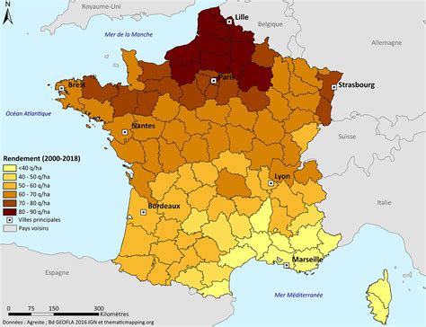 Carte des surfaces de blé tendre en France pour la récolte 2025