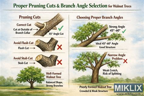 Schéma illustrant les angles de taille idéaux pour les branches charpentières