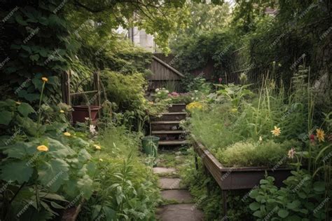 Un jardin envahi par une végétation dense et indésirable nécessitant une intervention de nettoyage.