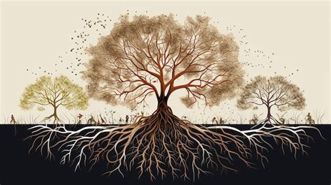 Schéma d'un système racinaire d'arbre