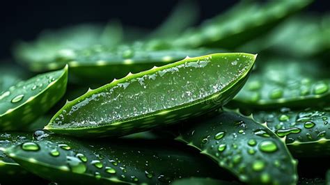 Close-up of a cut Aloe vera leaf showing the gel