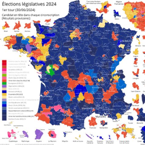 Carte de France montrant les évolutions des résultats électoraux locaux