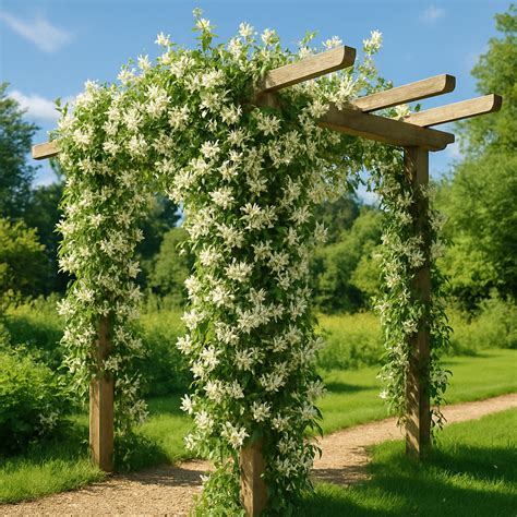 Jasmin étoilé en pleine floraison sur une pergola