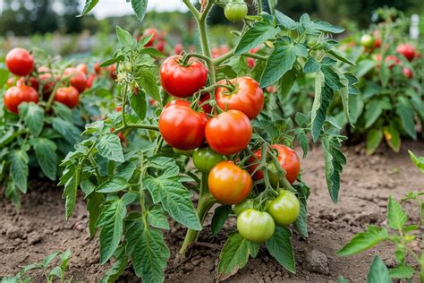 Plant de tomates luxuriant en pleine terre