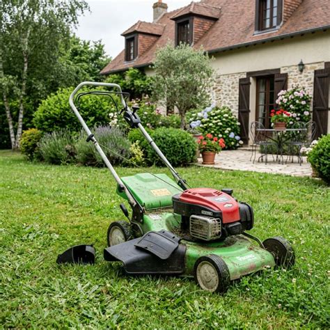 Tondeuse électrique mulching en action dans un jardin