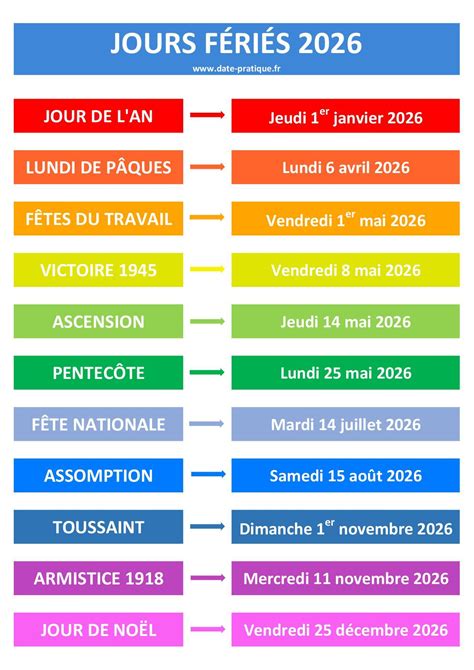 Calendrier des jours fériés en France