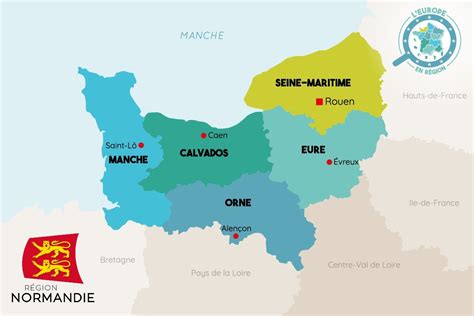 Carte géographique de la région de Rouen et de la Normandie