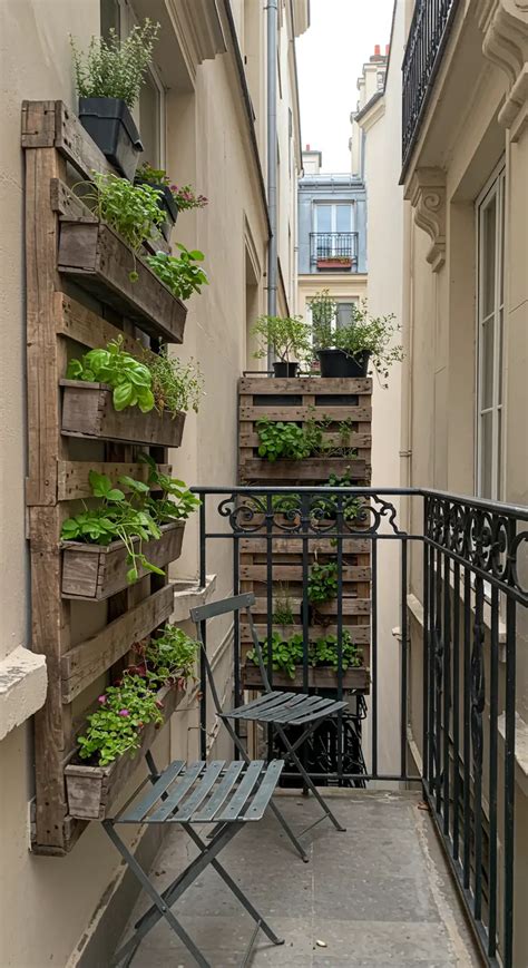 Exemple d'aménagement vertical sur un petit balcon